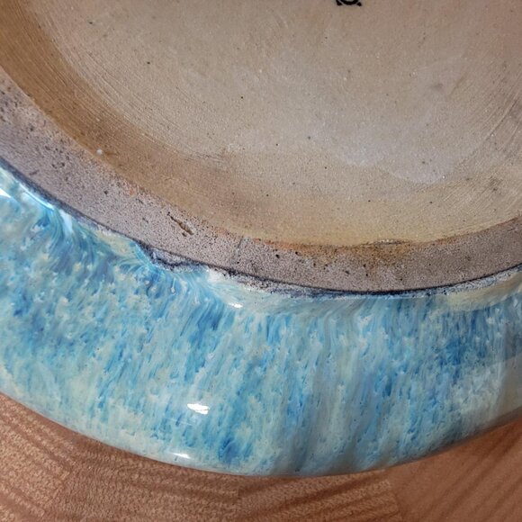 Beautiful Fulper Pottery Low Planter Bulb Bowl Blue & Cream Flambe Drip Glaze - Picture 7 of 9